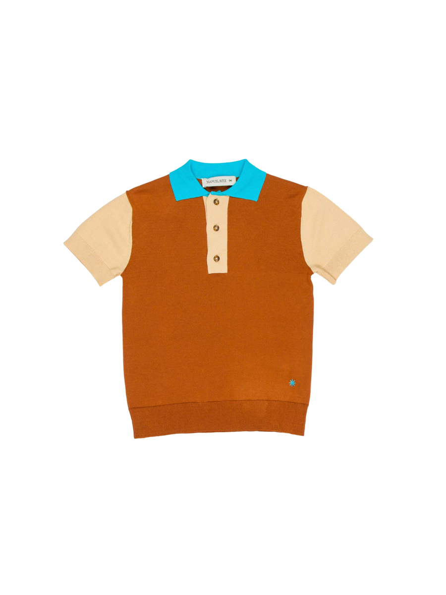 Polo Manuel Ritz marrone con colletto azzurro e maniche beige MR2987 TERRA Manuel Ritz 