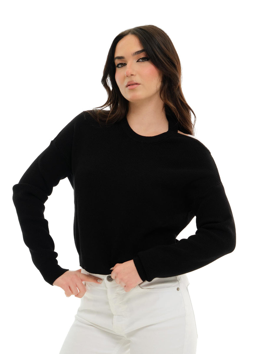 Maglia Vicolo nera con spalla scoperta 77054D NE Vicolo 