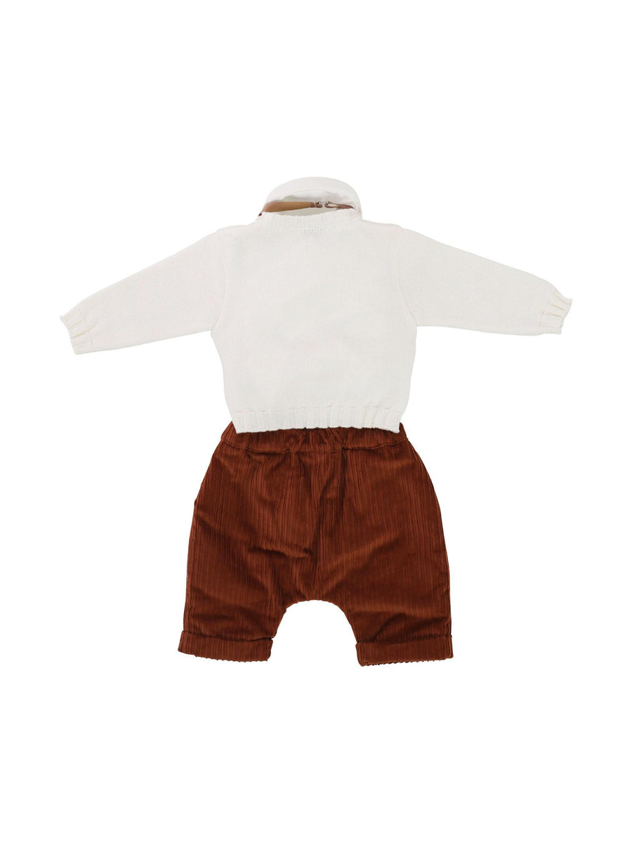 Completo vaniglia e tabacco con bretelle ID60260PL C219 Marlù 