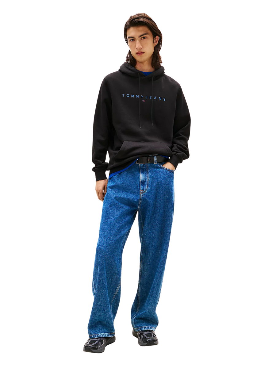 Felpa con cappuccio Tommy Hilfiger nero con logo lineare ricamato DM0DM20746 0GK Tommy Hilfiger 