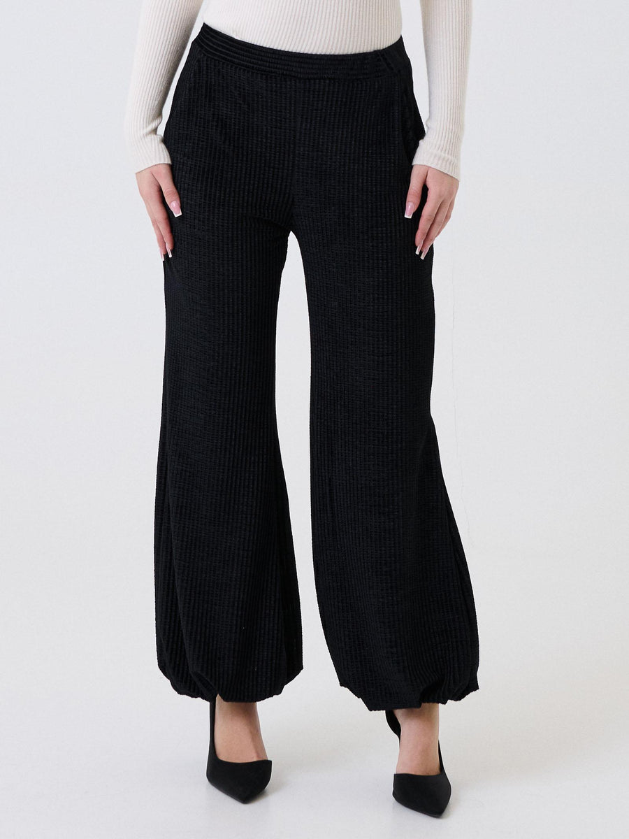 Pantalone effetto waffle Bohemian Vì nero con fondo a palloncino BHPA009 BLACK Bohemian V 