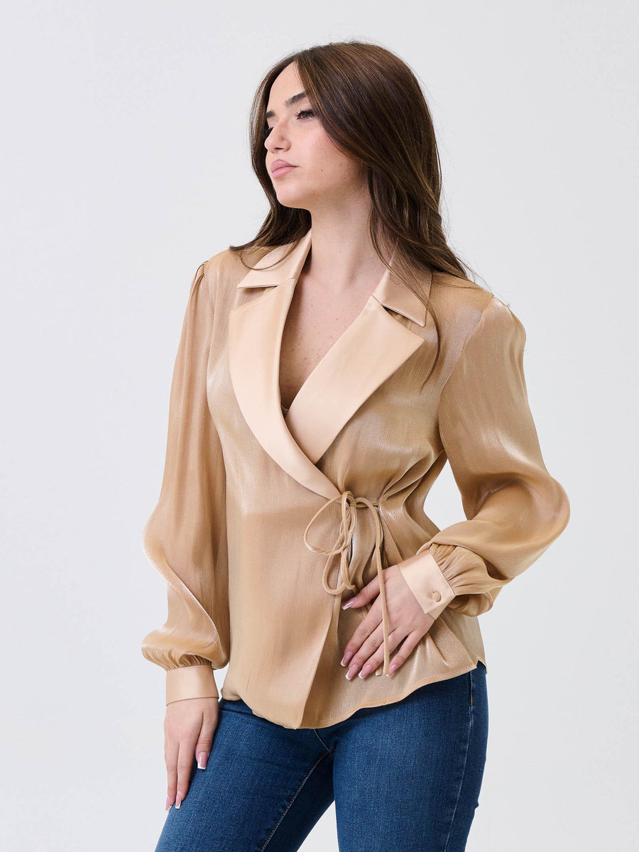 Camicia "eclipse" satinata Silence Limited sabbia  con fiocco CA7012 SAND Silence Limited 