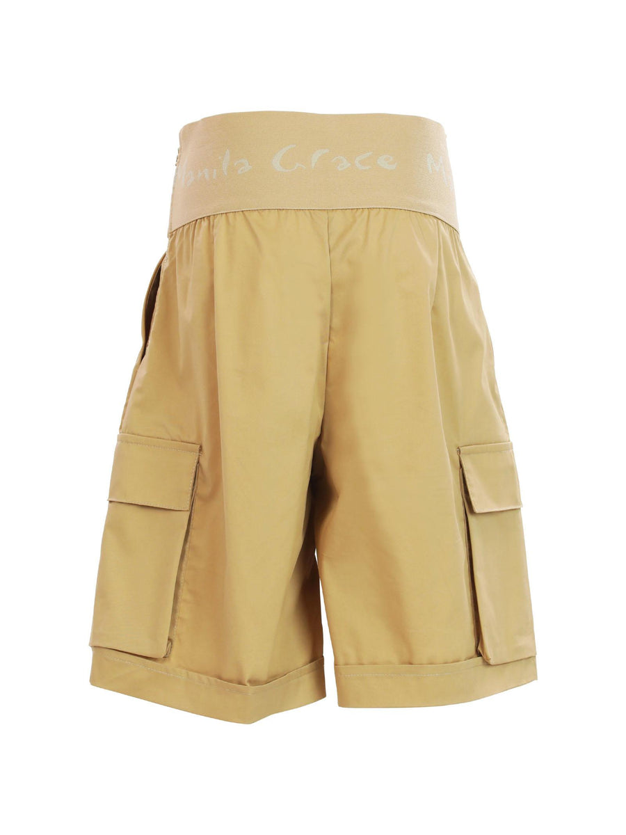 Shorts cargo cammello con fascia logata in vita MG2683 BEIGE Manila Grace 