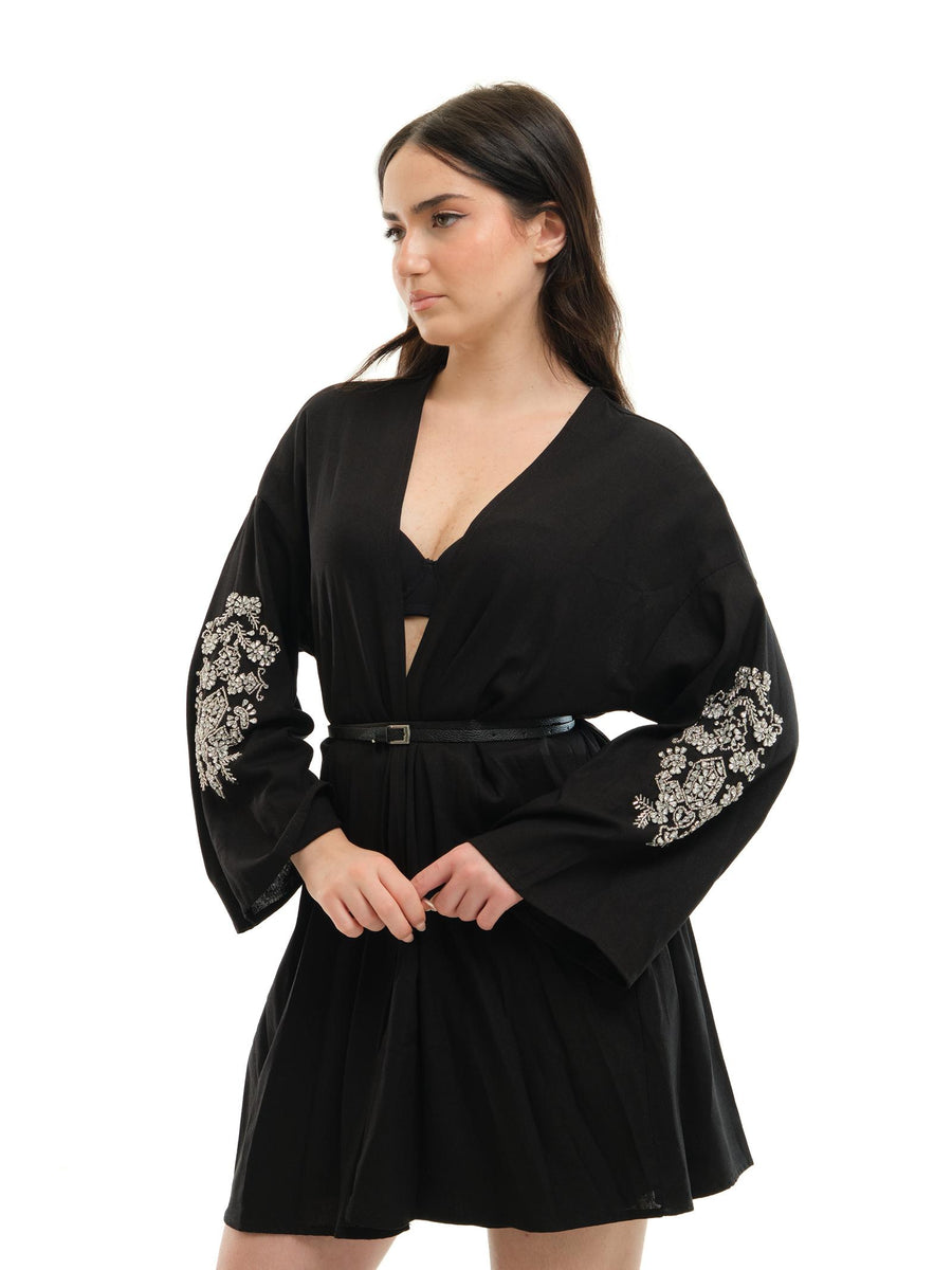 Kimono Haveone nero con applicazioni gioiello KMAN045 NERO Haveone 