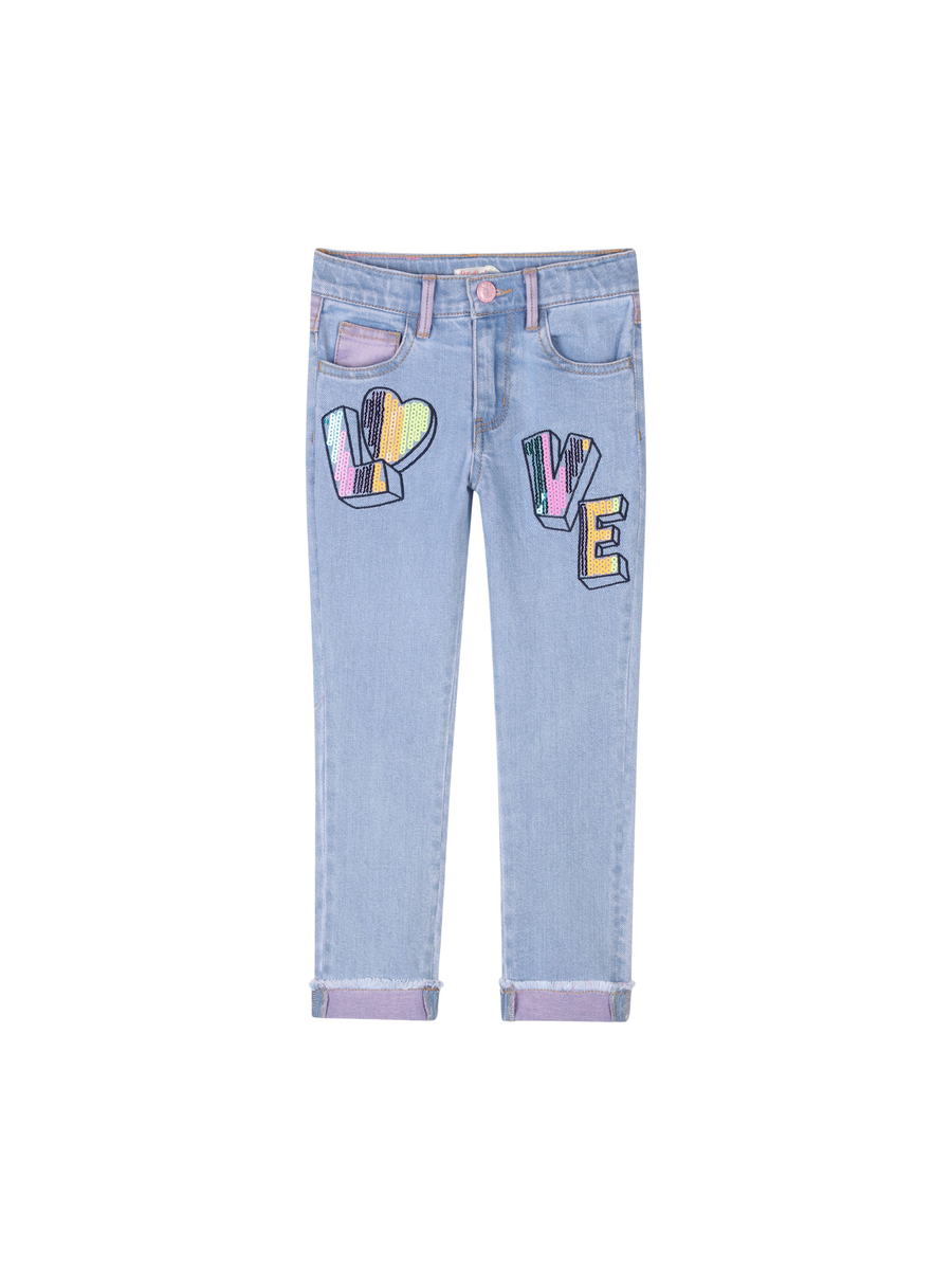 Jeans Billie Blush azzurro in denim con scritta LOVE in paillettes U20850 Z13 Billie Blush 