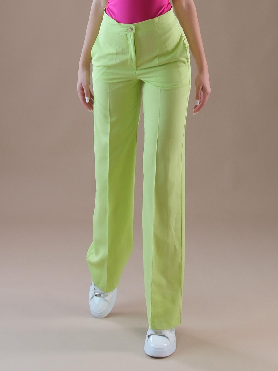 Pantaloni verde lime in misto lino gamba dritta TB1562 LIME Vicolo 