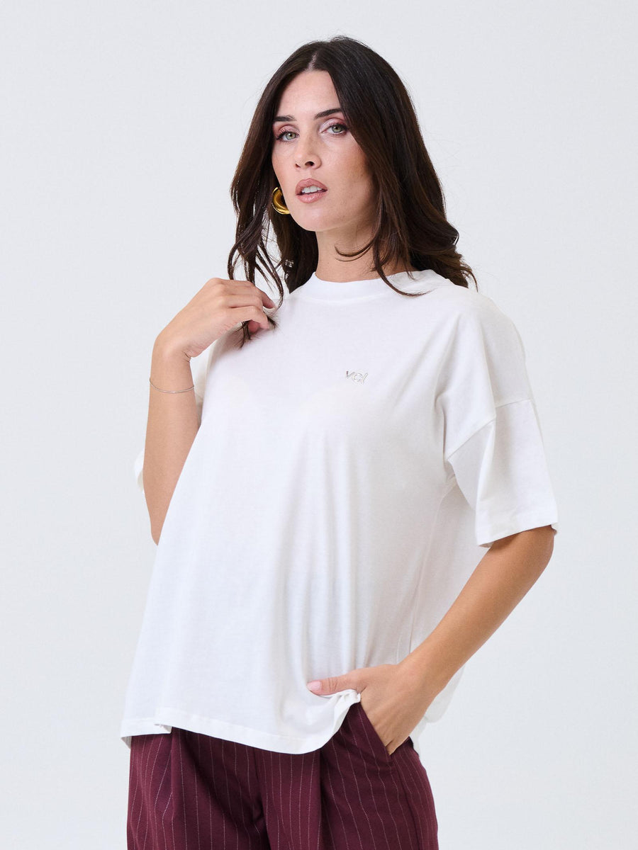 T-Shirt oversize Vicolo bianca con logo "vlc" RF0198 PANNA Vicolo 