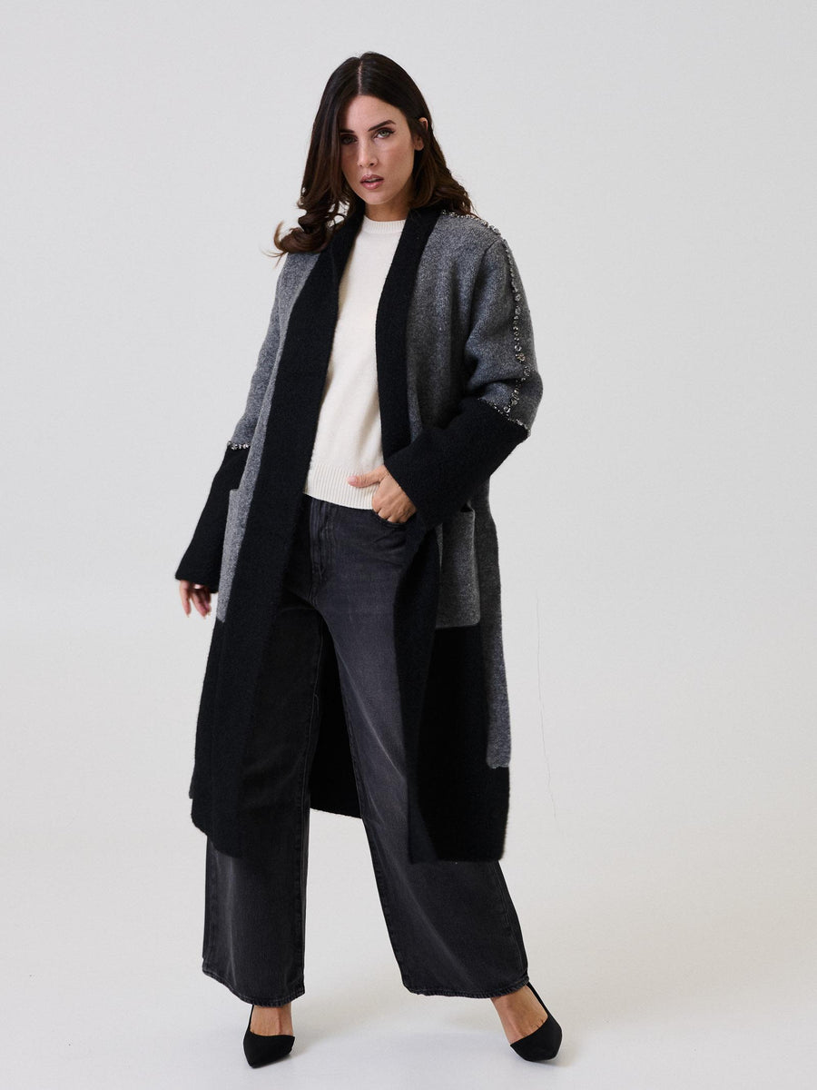 Cappotto lungo Vicolo nero/grigio con dettagli gioiello 55002F NERO Vicolo 