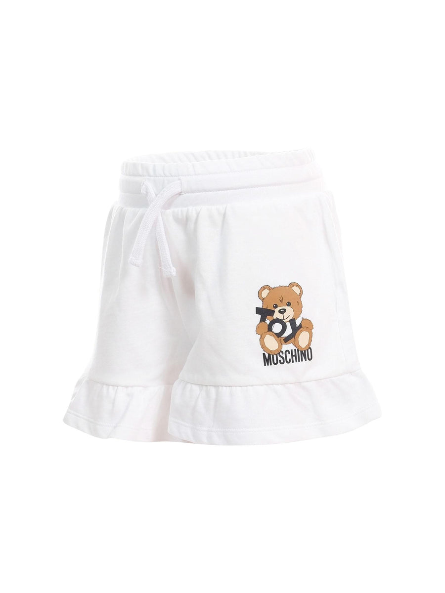 Shorts Moschino bianco con logo Teddy e volant sul fondo HAQ014 10101 Moschino 