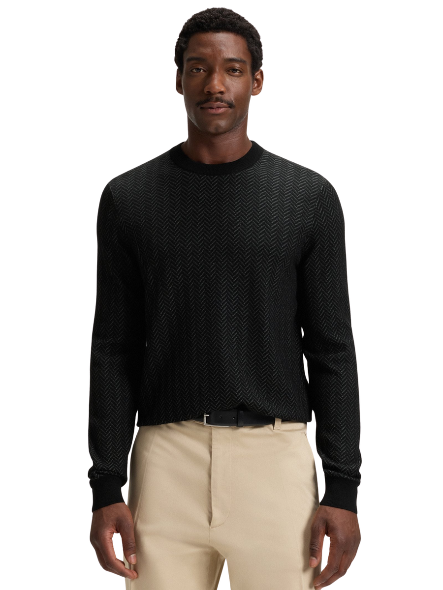 Maglione Boss nero con motivo chevron 50549986 001 Boss 