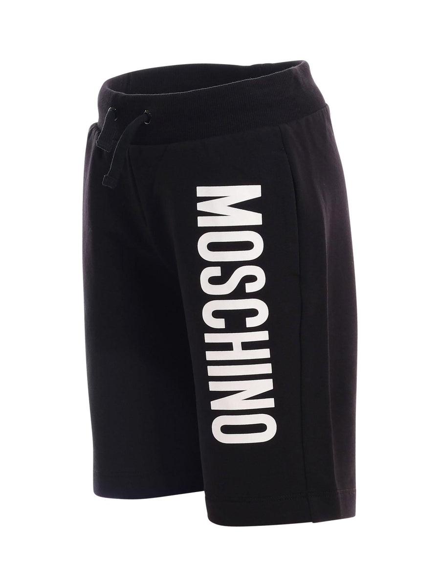 Shorts Moschino neri con maxi stampa logo laterale HUQ02F 60100 Moschino 