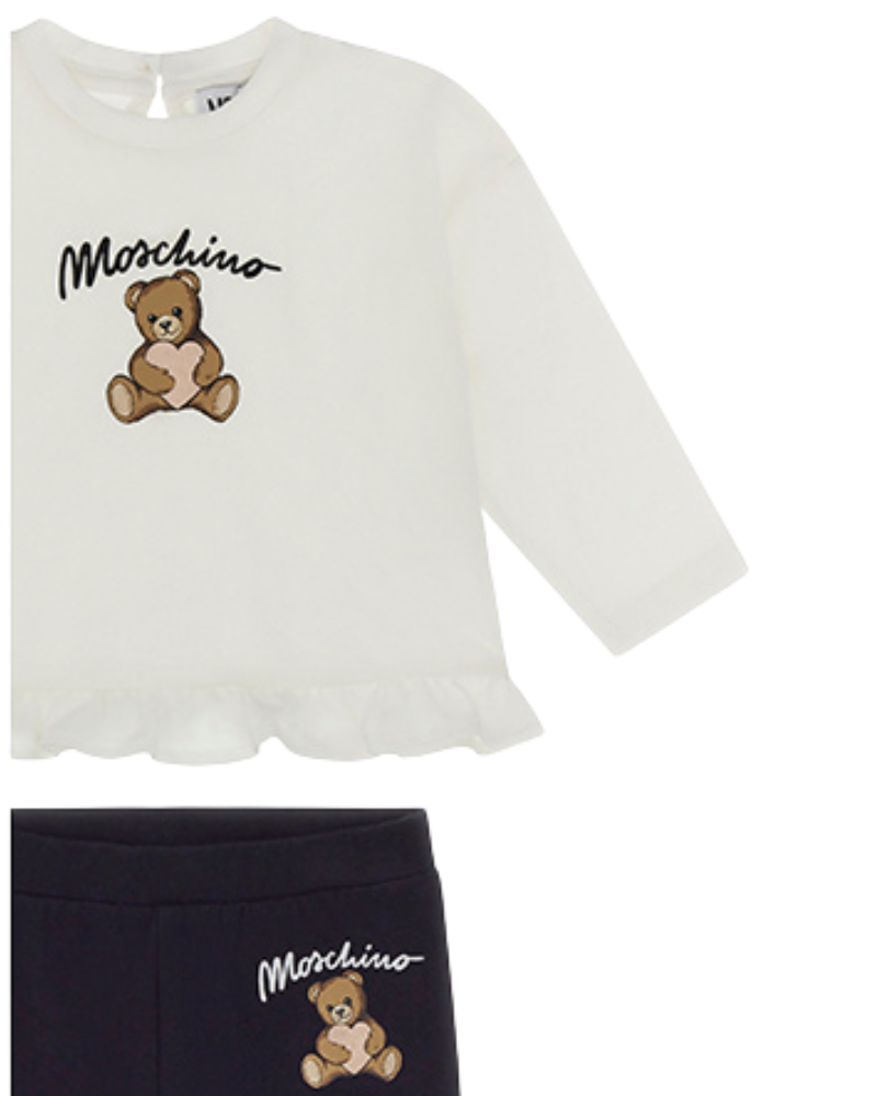 Completo Moschino bianco e blu con stampa orsetto MDK03C 83933 Moschino 