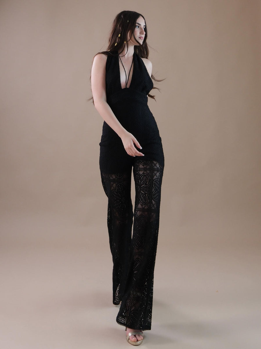 Jumpsuit traforata nera TU54 NERO Bohemian V 