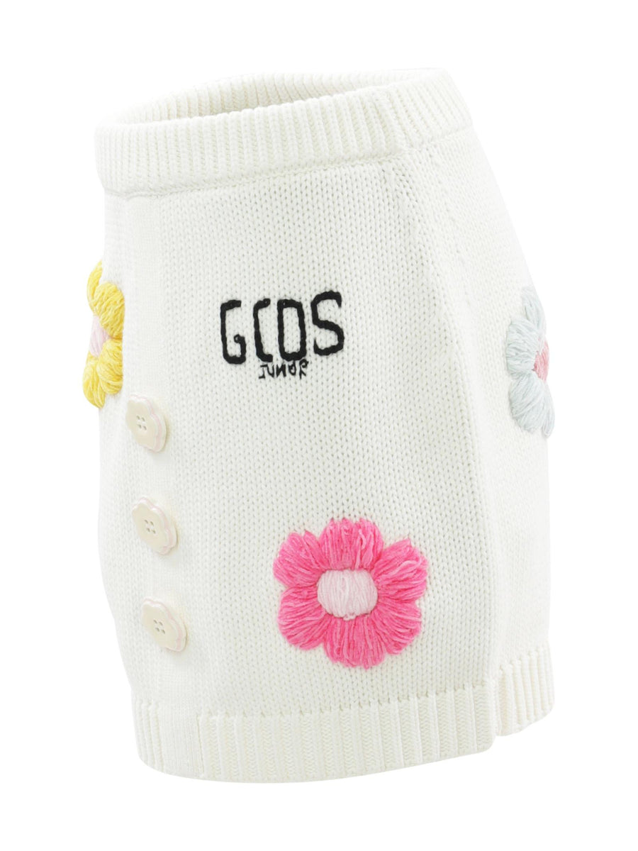 Gonna in maglia panna con applicazione DDJ001LHE05 10063 GCDS 