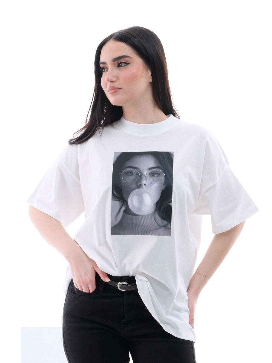 T-Shirt oversize Vicolo bianca con stampa bianco e nero RD0449 BIA Vicolo 