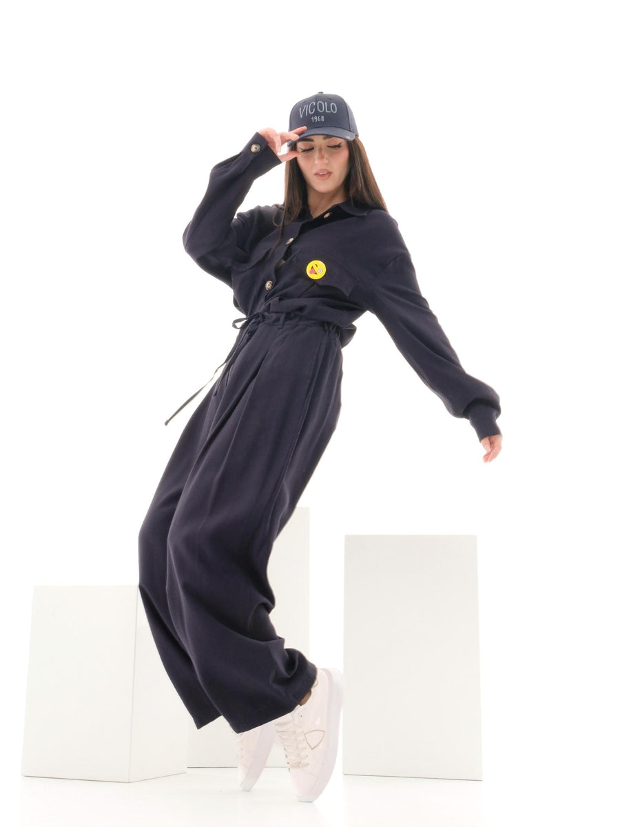 Camicia Vicolo blu navy con tasconi frontali e spilla emoticon TD1078 BLU Vicolo 