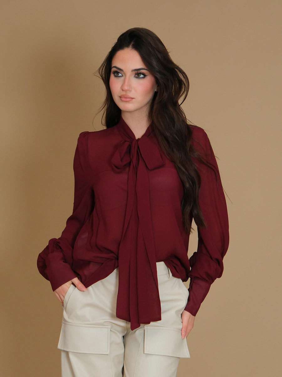 Camicia Imperial velata bordeaux con maxi fiocco frontale CMG8IFC BORDEAUX Imperial 