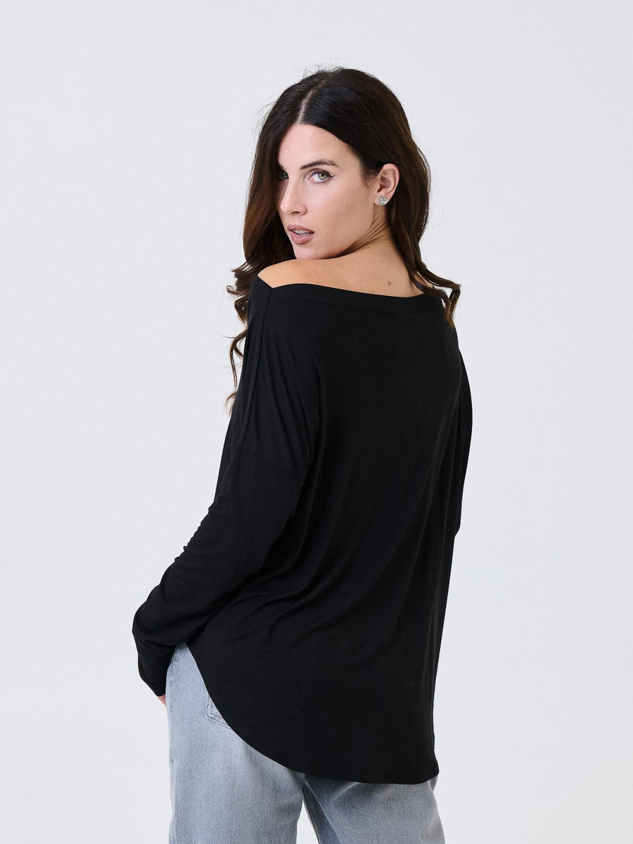 Maglia a maniche lunghe Kontatto nera con scollo a barca MR5003C NERO kontatto 