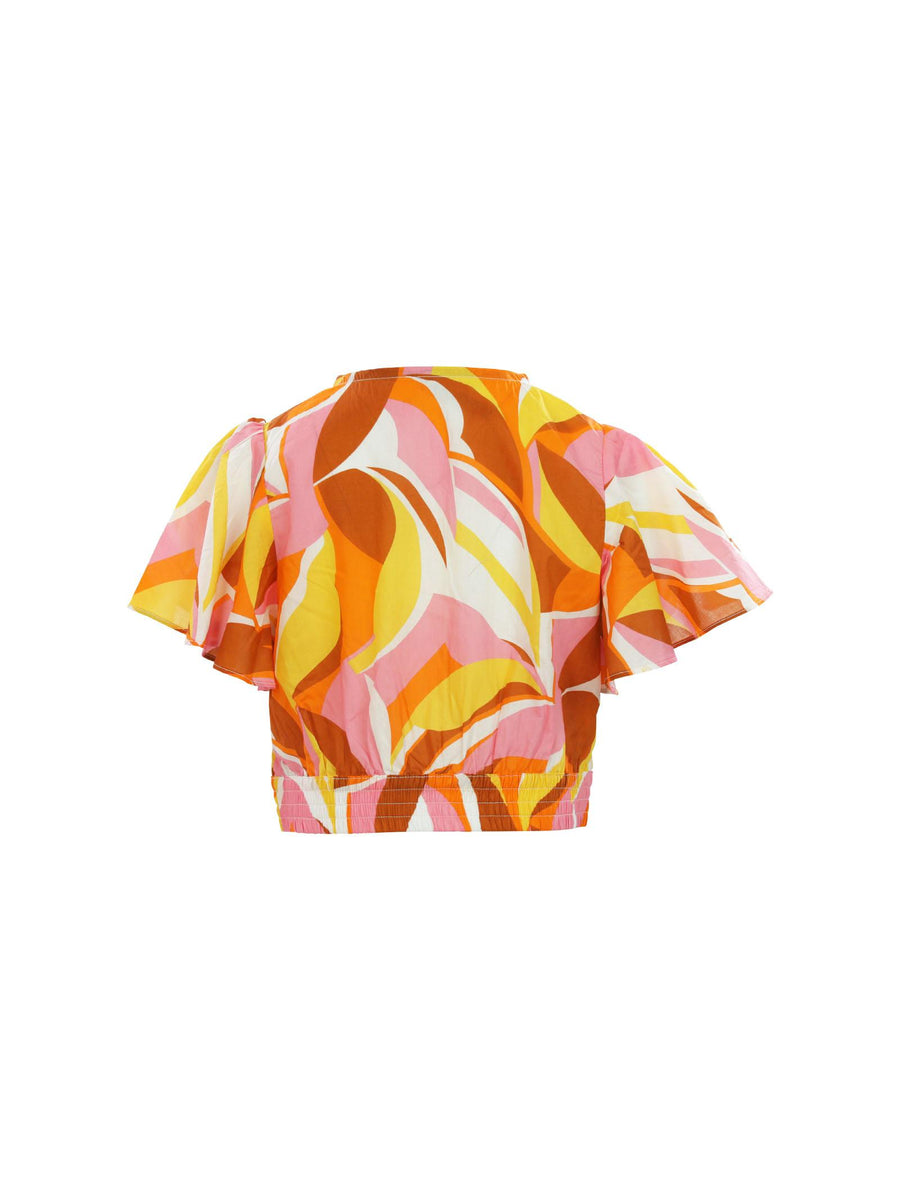 Blusa multicolor con scollo a V e maniche con volant MG2706 UNI Manila Grace 