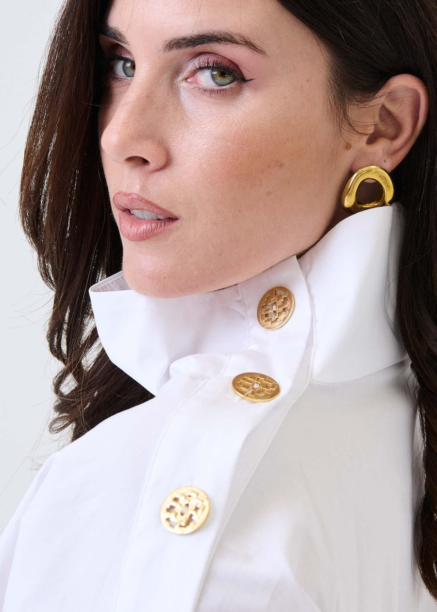 Camicia a collo alto Silence Limited bianca con bottoni dorati sulla spalla CA7021 OFFWHITE Silence Limited 