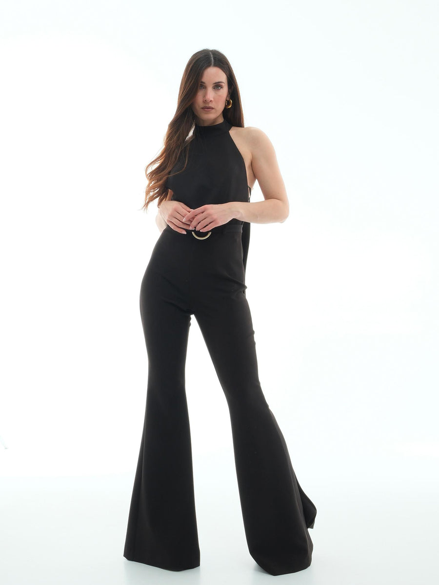 Jumpsuit Silence Limited nera con cintura oro ad anello TU646 BLACK Silence Limited 