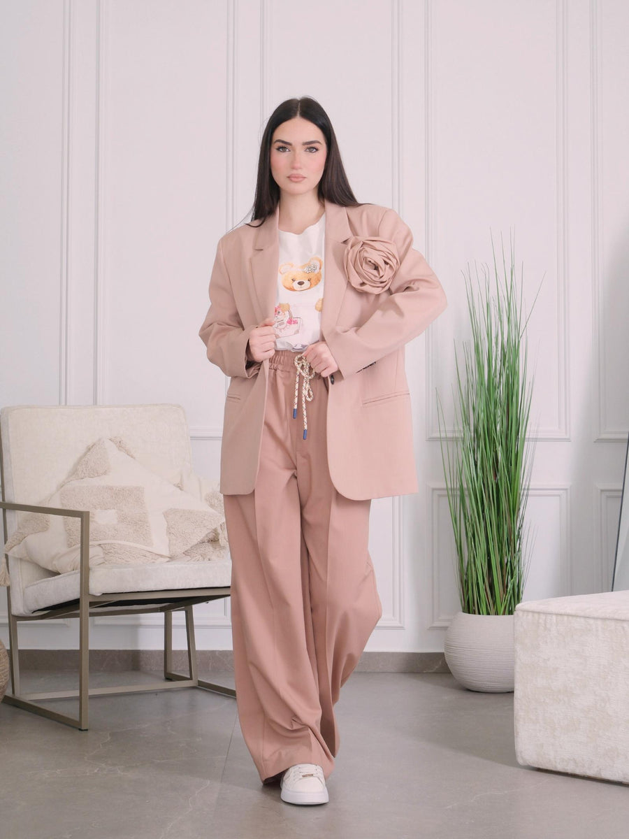 Blazer oversize Vicolo rosa phard con maxi spilla a forma di rosa TD0258 PHARD Vicolo 
