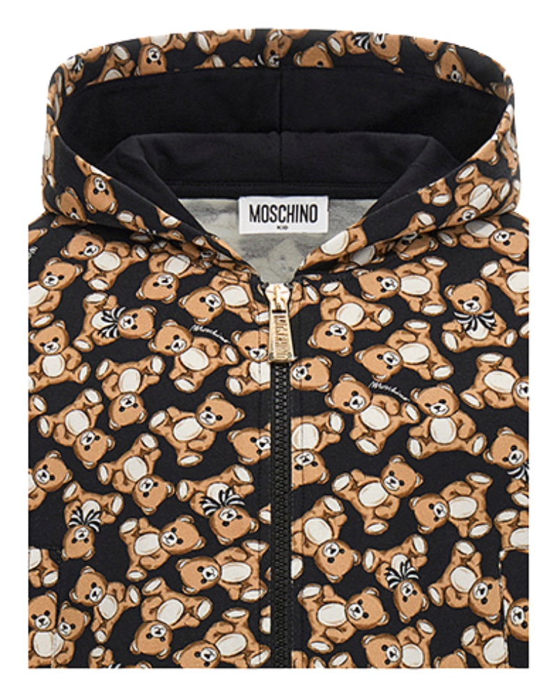 Felpa con cappuccio Moschino nera con stampa orsetti all over HDF06F 84923 Moschino 