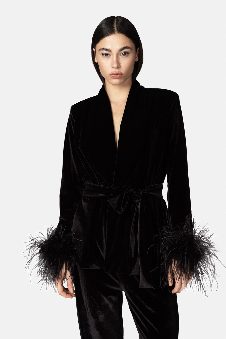 Completo "Ela" Twentyfourhaitch nera in velluto con piume ELA NERO TwentyFourhaitch 