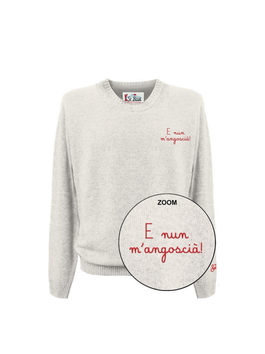 Maglione "11" Saint Barth grigio con scritta "E nun m'angoscià!" HER0024 03393I MC2 SAINT BARTH 