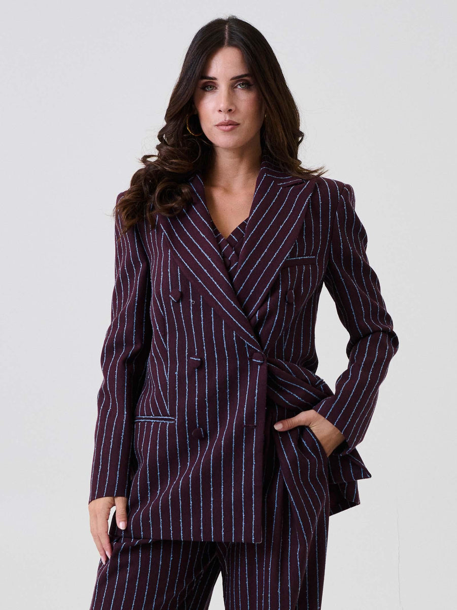 Blazer doppiopetto Bohemian Vì bordeaux a righe azzurre SDBO5017 BORDEAUX Bohemian V 