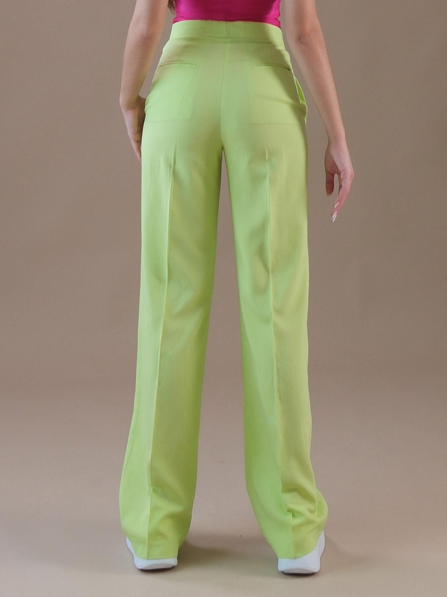 Pantaloni verde lime in misto lino gamba dritta TB1562 LIME Vicolo 