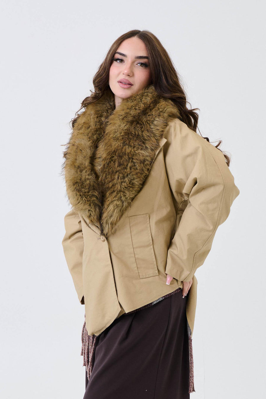 Giubbino Armoire beige con ecopelliccia e cardigan removibili 26296 BEIGE Armoire 