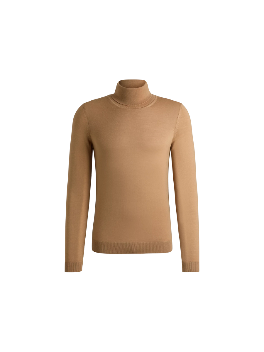 Maglione Boss slim fit a collo alto in lana beige 50468262 260 Boss 