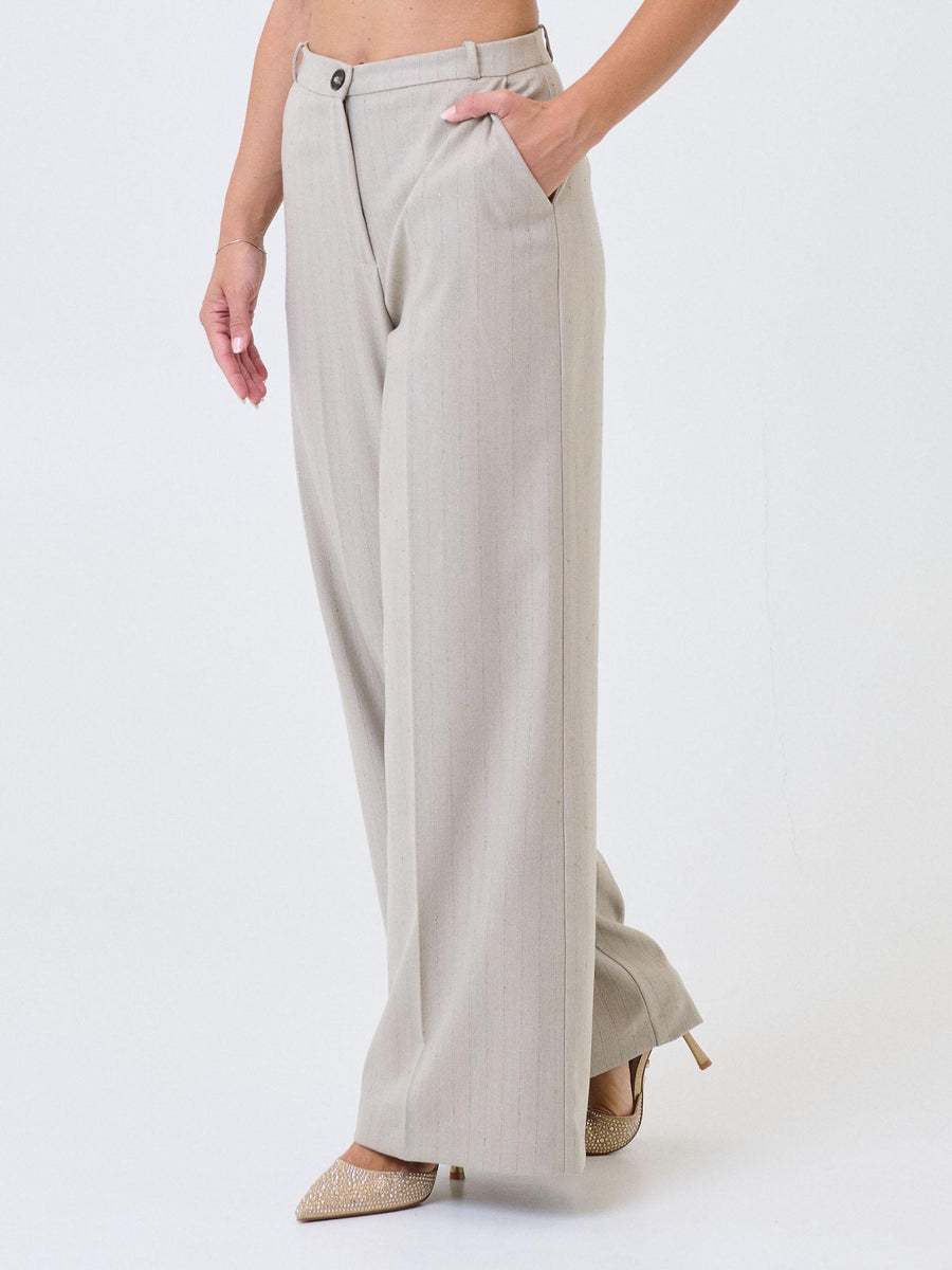 Pantalone Haveone beige con righe in filo lurex PGEP065 BEIGE Haveone 