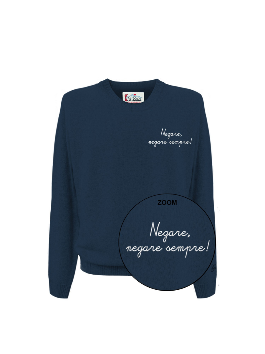Maglione "11" Saint Barth blu con scritta "Negare, negare sempre!" HER0024 03397I MC2 SAINT BARTH 