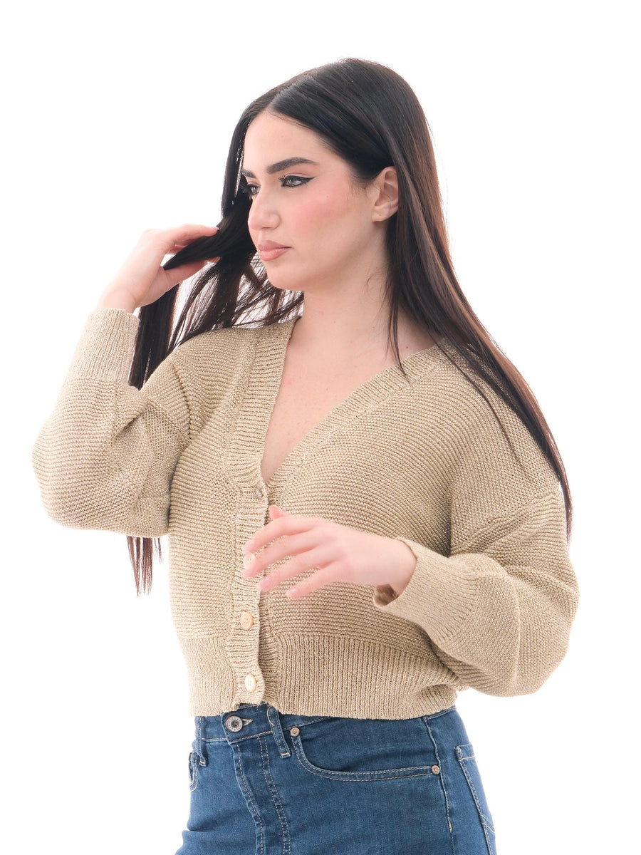 Cardigan lurex Vicolo oro con scollo a V e bottone gioiello 55014D ORO Vicolo 