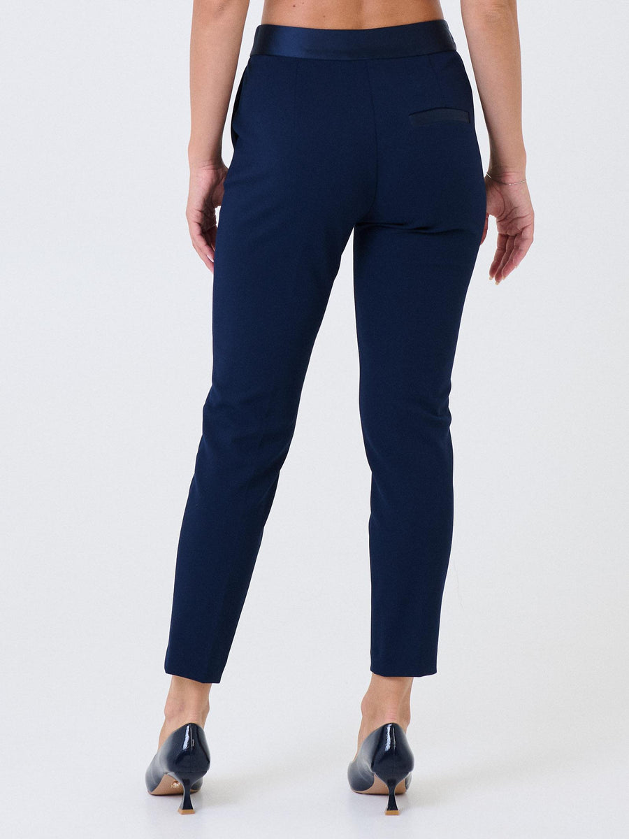 Pantalone slim Imperial blu con fascia in raso in vita PVN2KAW BLU Imperial 