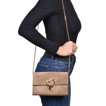 Borsa a tracolla Love Moschino taupe con chiusura a cuore dorato JC4327PP0NKX 0105 Love Moschino 