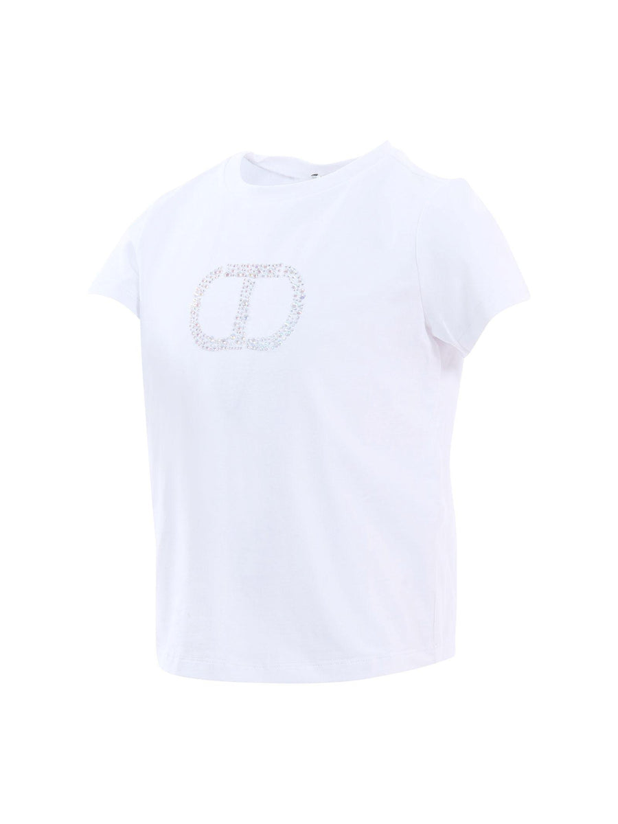 T-Shirt Twinset bianca con logo iconico con strass 251GJ2485 00808 Twinset 