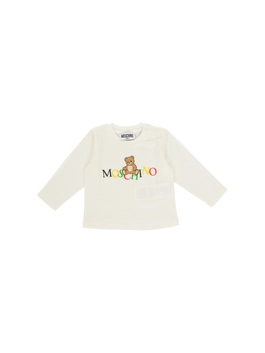 T-Shirt a maniche lunghe Moschino bianca con logo arcobaleno MWO00R 10063 Moschino 