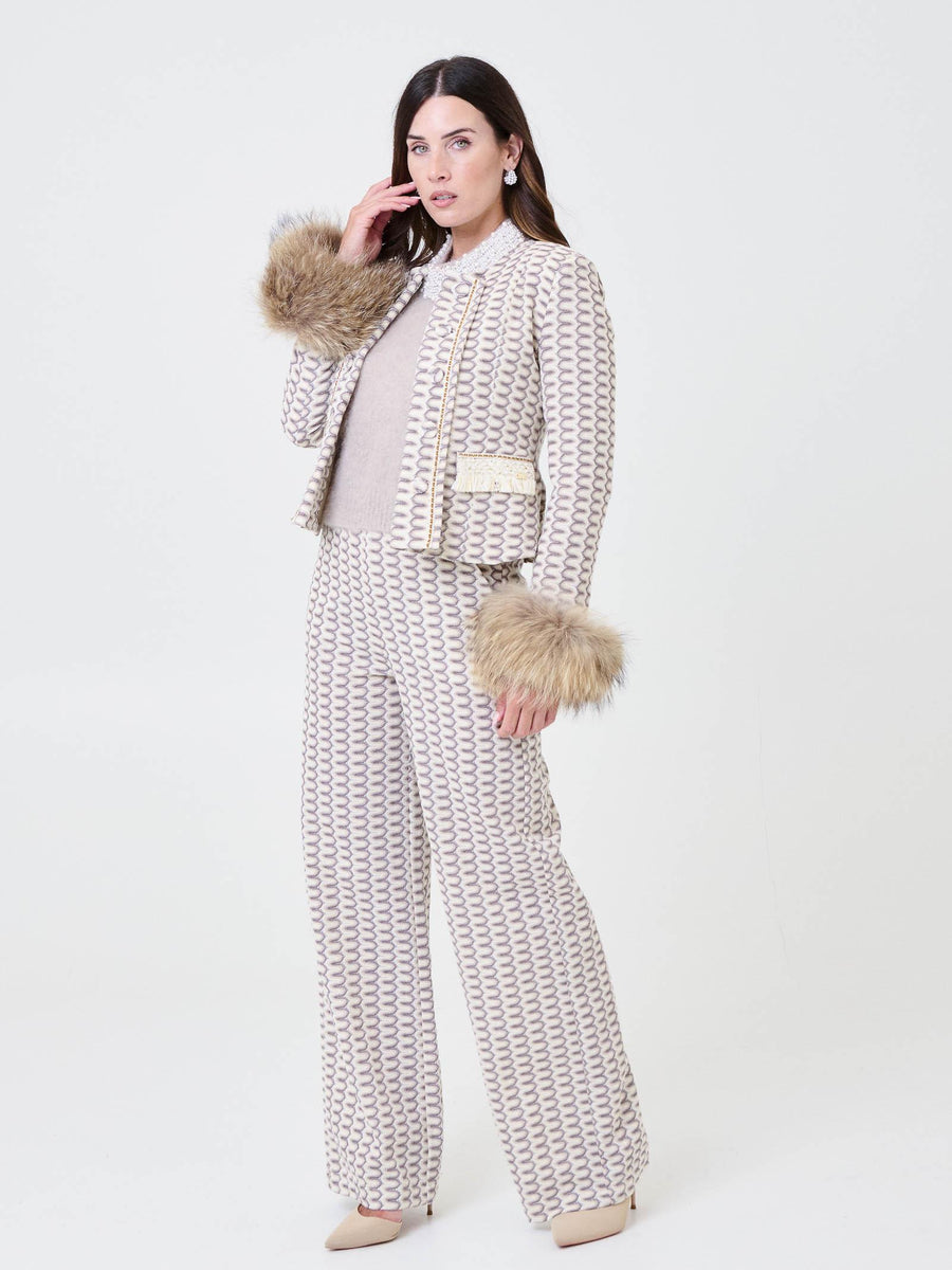 Giacca traforata Pho Firenze beige e grigia con polsini in eco-pelliccia 4324021 CHARME PHO FIRENZE 