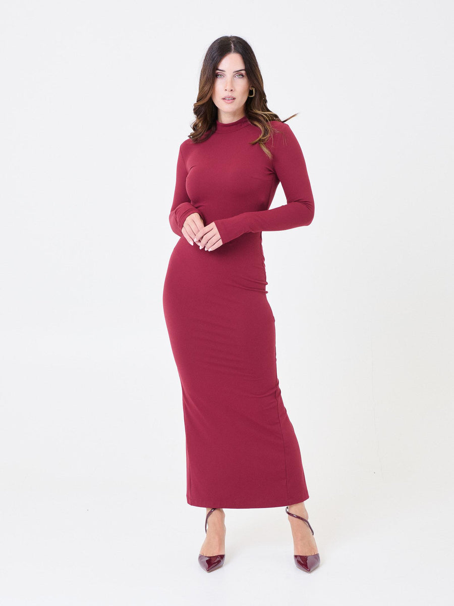 Abito lungo Silence Limited bordeaux a collo alto con schiena scoperta AB4180 BORDEAX Silence Limited 