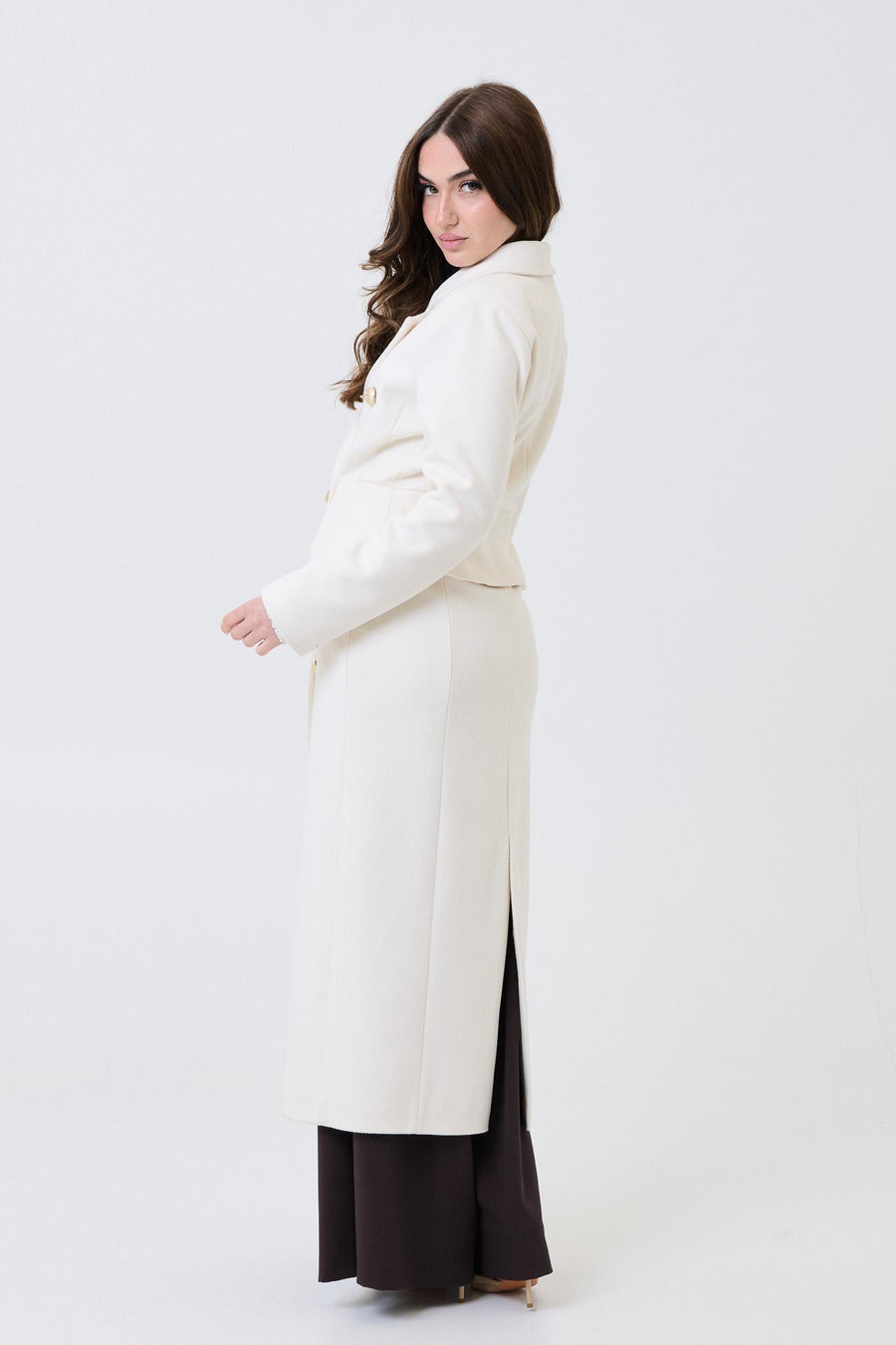 Cappotto doppiopetto lungo Armoire panna con bottoni dorati VIOLET PANNA Armoire 