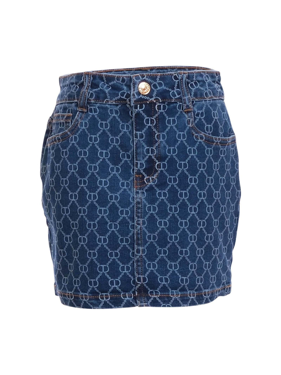 Gonna Twinset blu in denim con logo geometrico all over 251GJ2511 12281 Twinset 