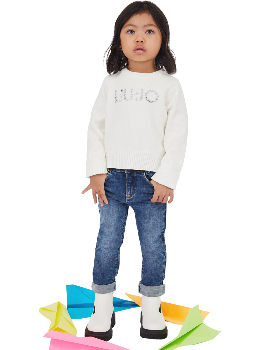 T-Shirt a maniche lunghe Liu Jo bianca con logo con strass KF5055 10602 Liu Jo 