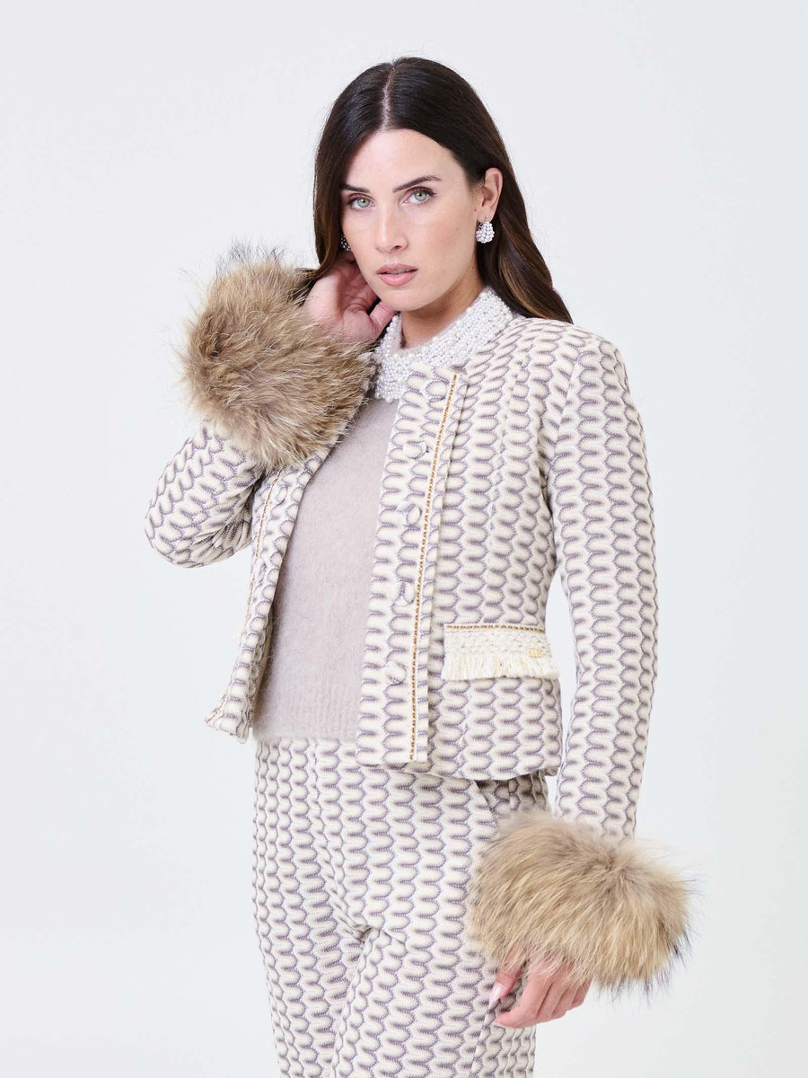 Giacca traforata Pho Firenze beige e grigia con polsini in eco-pelliccia 4324021 CHARME PHO FIRENZE 