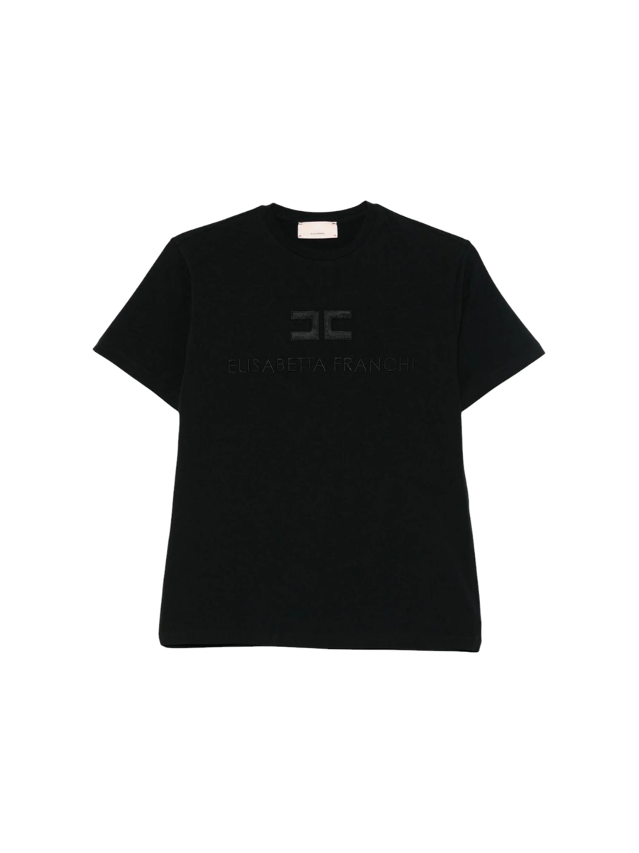 T-Shirt Elisabetta Franchi nera con logo in strass EFTS231 N000 Elisabetta Franchi 