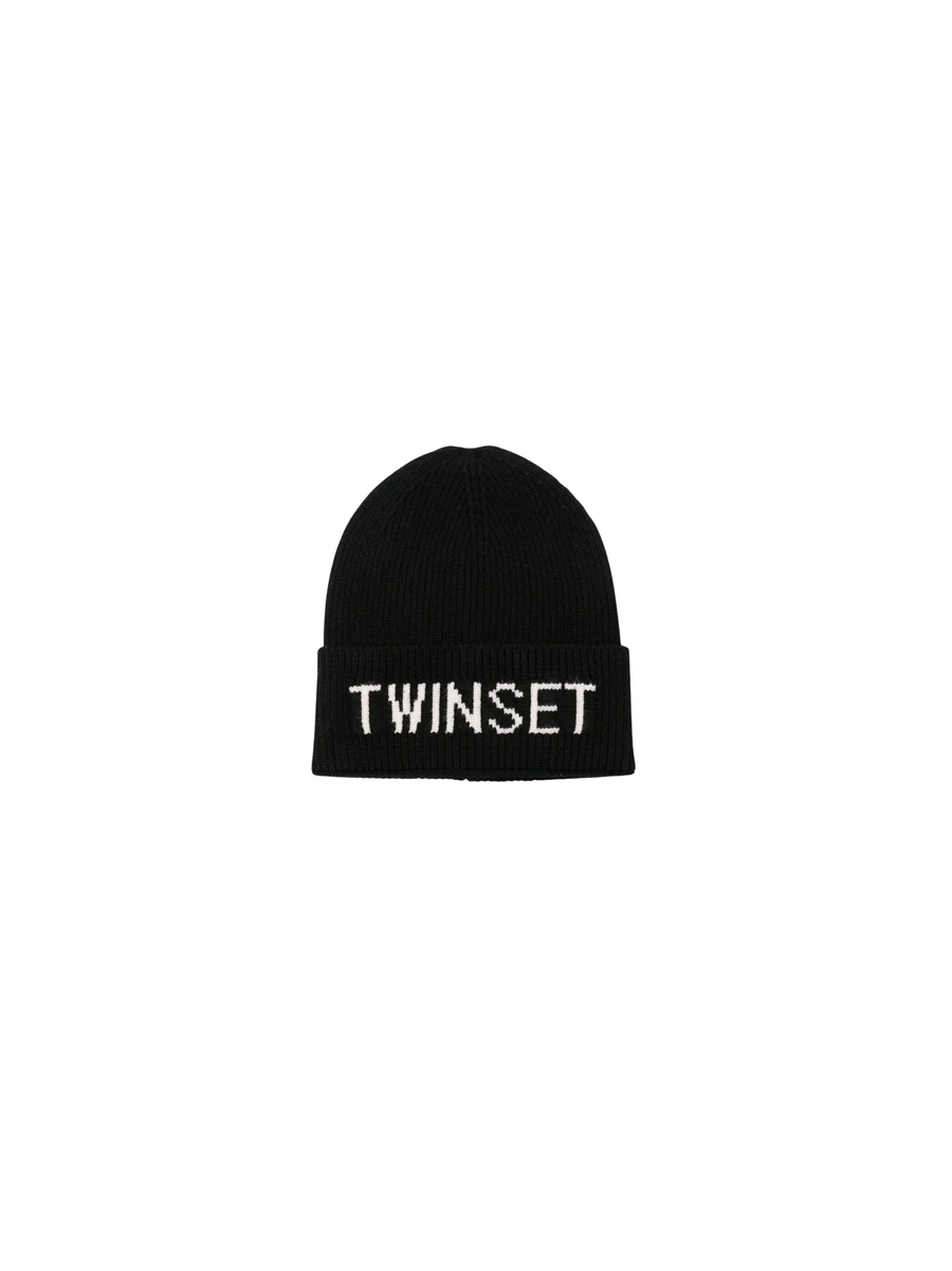 Cappello Twinset nero con ricamo logo bianco 252GJ5015 00006 Twinset 