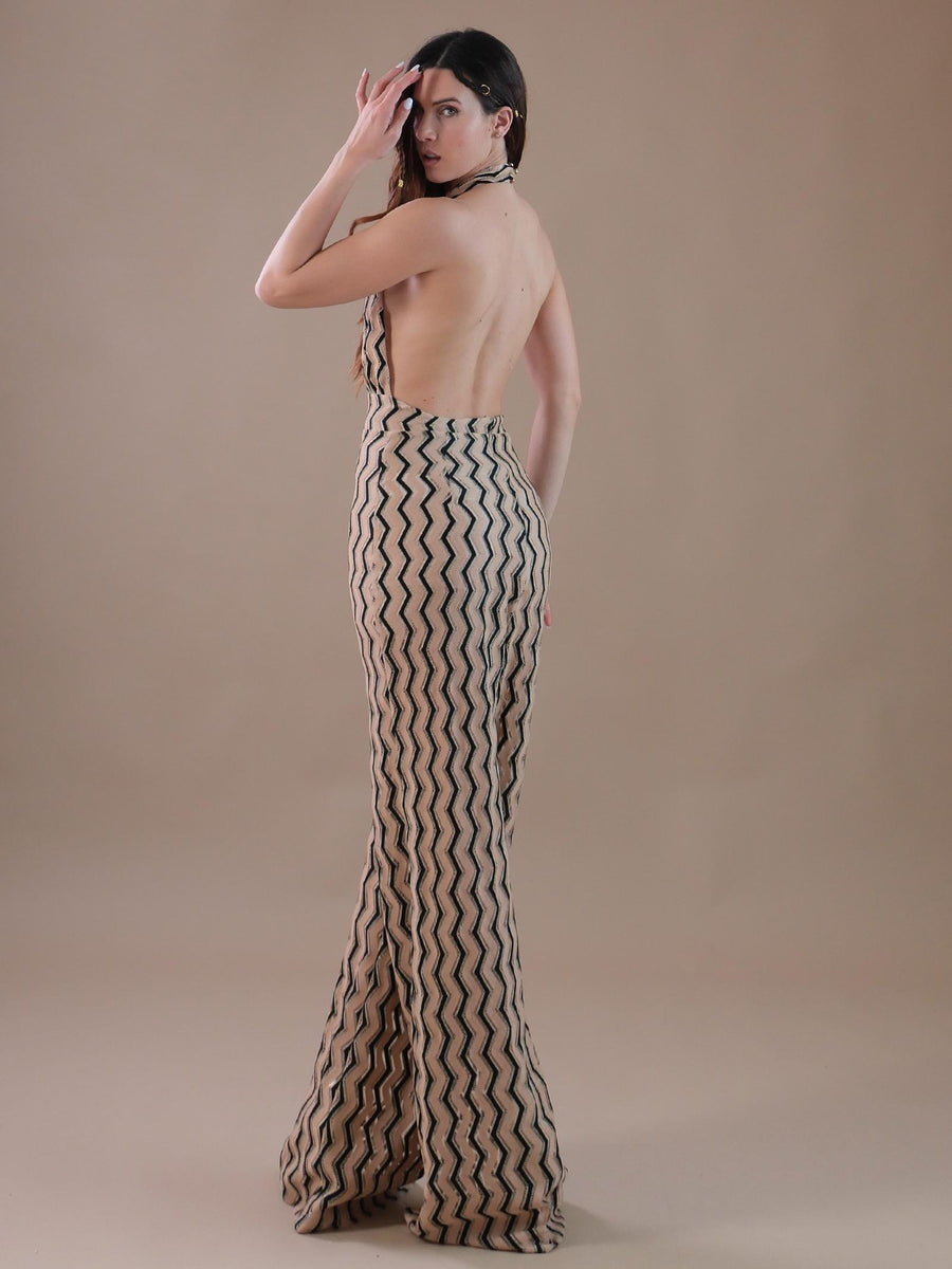 Jumpsuit beige con intreccio sul davanti TU53 NERO Bohemian V 