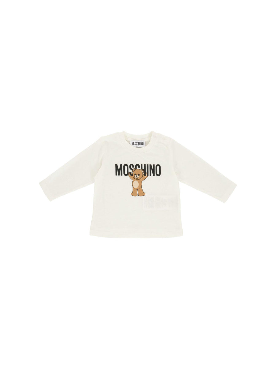 T-Shirt a maniche lunghe Moschino bianca con logo e teddy bear MZO00R 10063 Moschino 